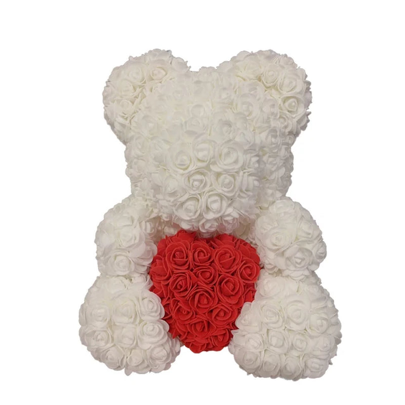 Red Rose Bear 40Cm Bear of Roses Artificial Flower Rose Teddy Bear for Women Valentine'S Day Wedding Birthday Christmas Gift