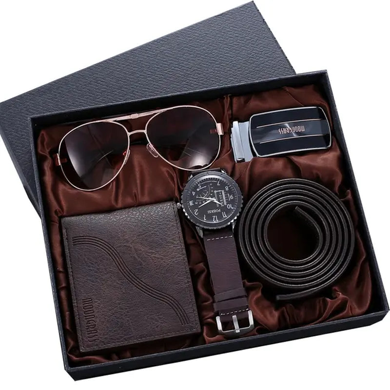 Men Gift Box Creative Watch Aautomatic Buckle Belt Purse Sunglasses Creative Holiday Marketing Combo Set