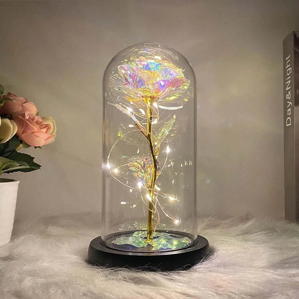 Galaxy Rose Gifts Colorful Artificial Flower Rose Light Gift in a Glass Dome Flowers Gifts for on Christmas Anniversary Valentine'S Day Mothers Day Girlfriend Birthday Gifts