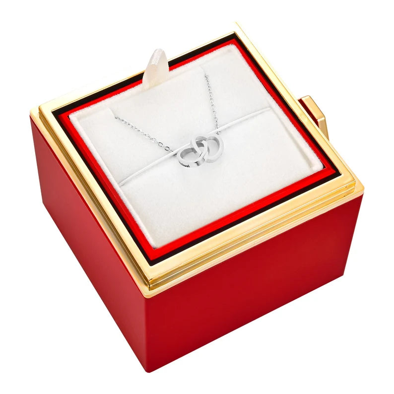 Customized Double Heart Engraved Name Necklace with Eternal Rose Gift Box - Perfect for Valentine's Day 2024