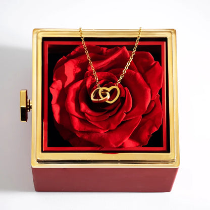 Customized Double Heart Engraved Name Necklace with Eternal Rose Gift Box - Perfect for Valentine's Day 2024