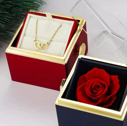 Customized Double Heart Engraved Name Necklace with Eternal Rose Gift Box - Perfect for Valentine's Day 2024